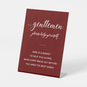 White On Dark Red Men's Bathroom Basket Wedding Pedestal Sign