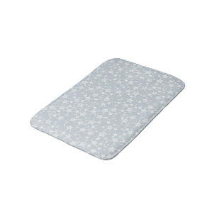 White on Dusty Blue   Lino Print Stars Pattern Bath Mat