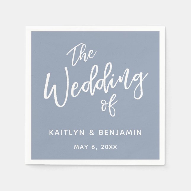 White on Dusty Blue Typography The Wedding Of Napkin (Front)