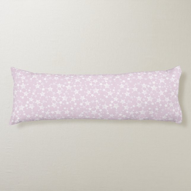 White on Dusty Pink | Lino Print Stars Pattern Body Pillow (Front)
