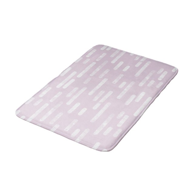 White on Dusty Pink Rounded Lines Pattern Bath Mat (Angled)
