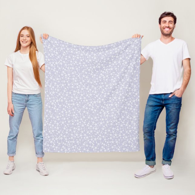 White on Dusty Purple | Lino Print Stars Pattern Fleece Blanket (In Situ)