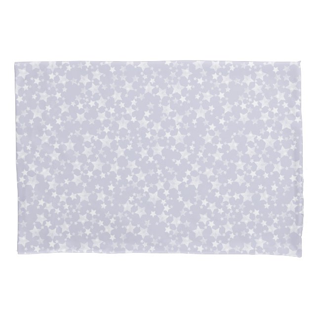 White on Dusty Purple | Lino Print Stars Pattern Pillowcase (Front-Left)