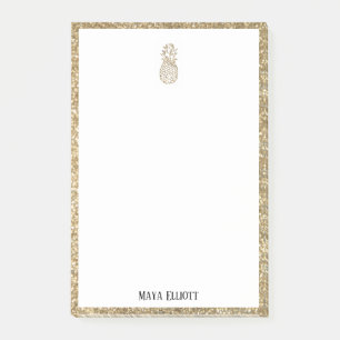 White on Gold Faux Glitter Pineapple & Border Post-it Notes