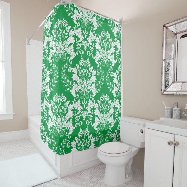 White on green floral damasks pattern (In Situ)