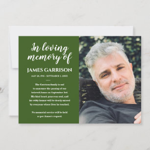 White On Green In Loving Memory Photo Announcement