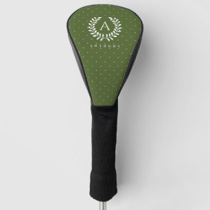 White On Green Laurel Monogram Polka Dot Pattern Golf Head Cover