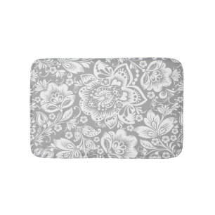White On Grey Baroque Damasks Bath Mat