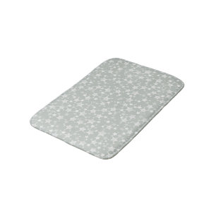White on Grey-Green   Lino Print Stars Pattern Bath Mat