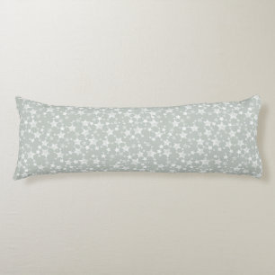 White on Grey-Green   Lino Print Stars Pattern Body Pillow