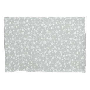 White on Grey-Green   Lino Print Stars Pattern Pillowcase