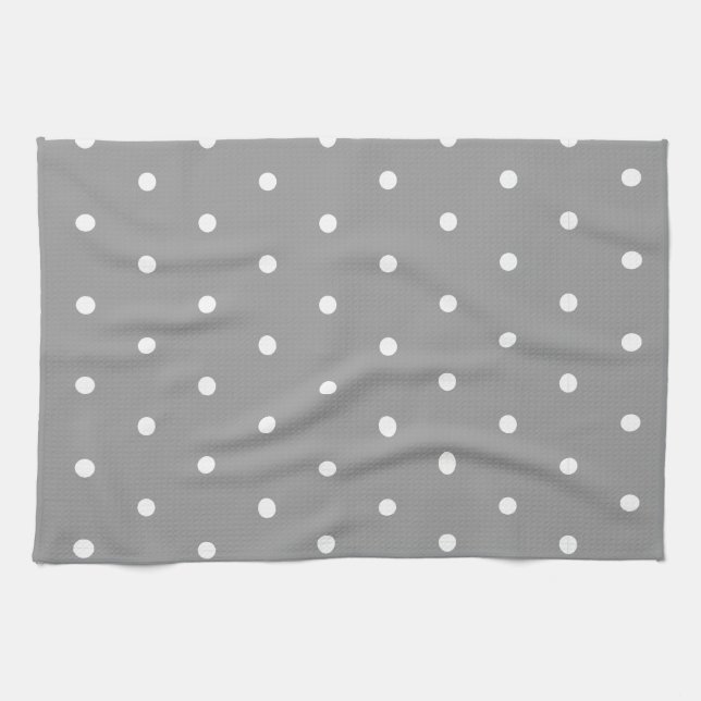 White on Grey Polka Dots Kitchen Towel (Horizontal)