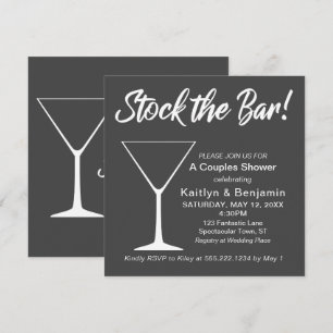 White on Grey Stock the Bar Script Couples Shower Invitation