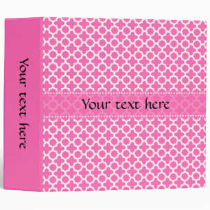 White on Hot Pink Quatrefoil Pattern Binder