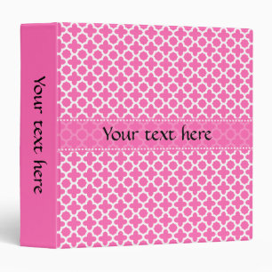 White on Hot Pink Quatrefoil Pattern Binder