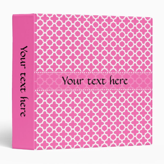 White on Hot Pink Quatrefoil Pattern Binder (Front/Spine)