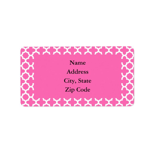 White on Hot Pink Quatrefoil Pattern Label (Front)