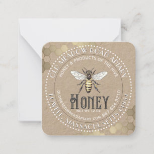 White on Kraft Vintage Bee Honey Jar Tag  Card
