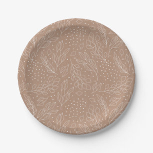White on Kraft Winter Foliage and Berries Paper Plate