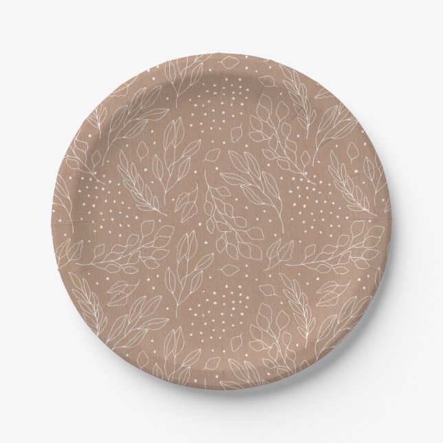 White on Kraft Winter Foliage and Berries Paper Plate (Front)