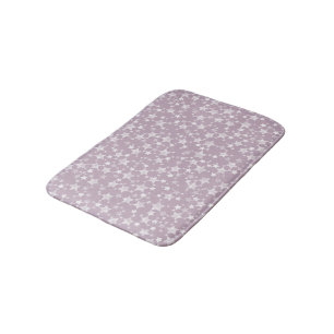 White on Mauve Lino Print Stars Pattern Bath Mat