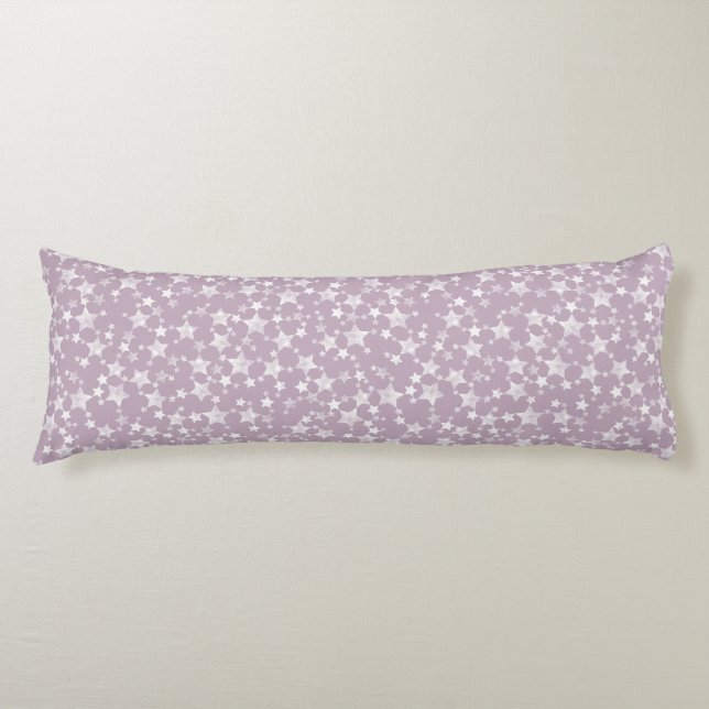 White on Mauve | Lino Print Stars Pattern Body Pillow (Front)