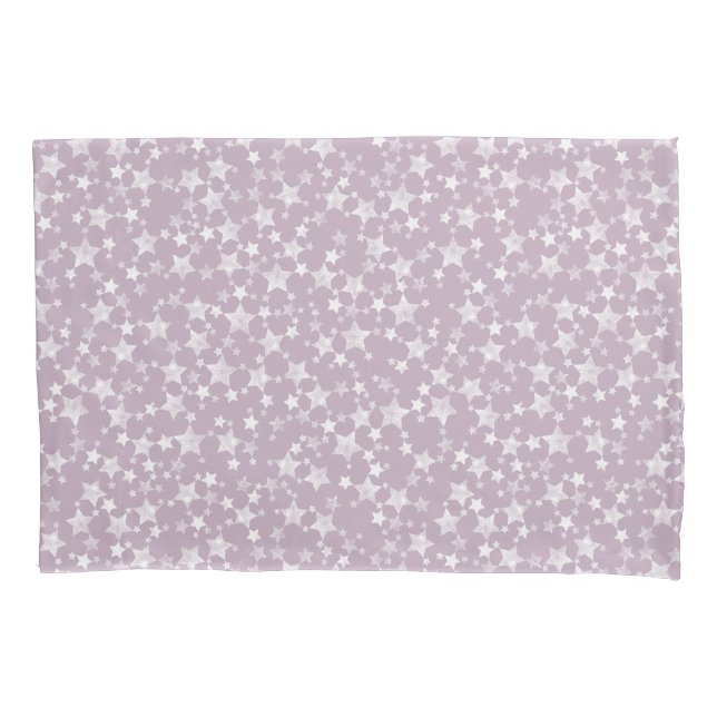White on Mauve | Lino Print Stars Pattern Pillowcase (Front-Left)