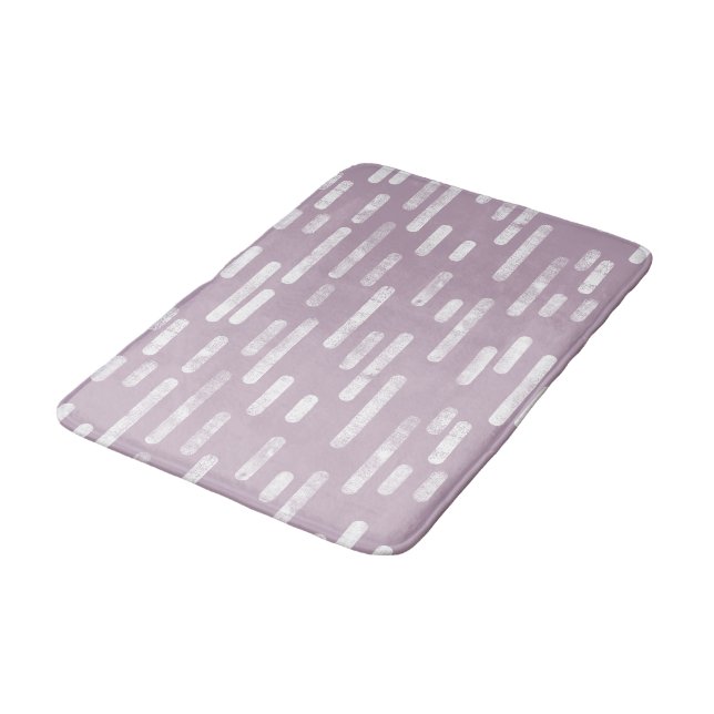 White on Mauve Rounded Lines Pattern Bath Mat (Angled)