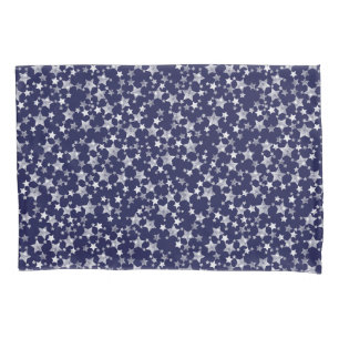 White on Midnight Blue Lino Print Stars Pattern Pillowcase