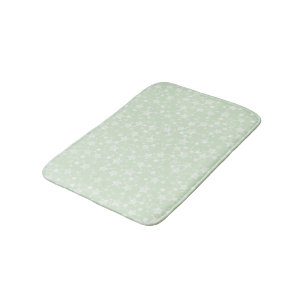 White on Mint Green   Lino Print Stars Pattern Bath Mat