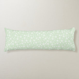 White on Mint Green   Lino Print Stars Pattern Body Pillow