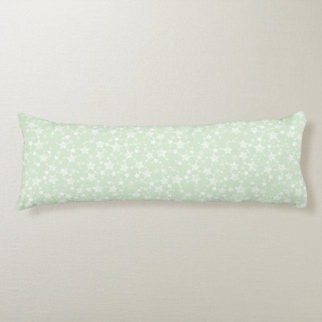 White on Mint Green | Lino Print Stars Pattern Body Pillow (Front)