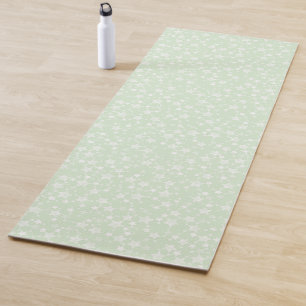 White on Mint Green Lino Print Stars Pattern Yoga Mat