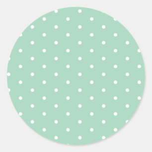 White on Mint Polka Dots Classic Round Sticker