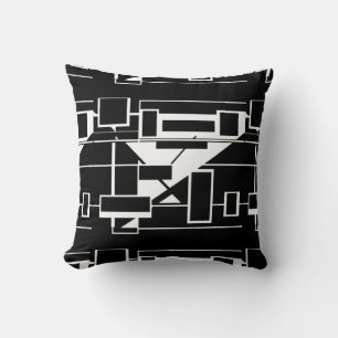 White on Navy Black Geometric Abstract Labyrinth Throw Pillow