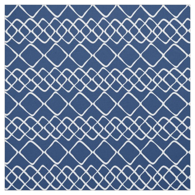 White on Navy Blue Diamond Tiles Fabric (Swatch)