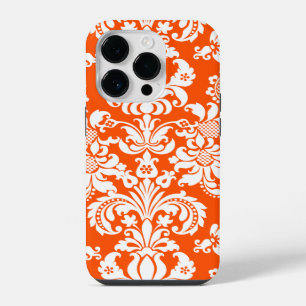White On Orange Vintage Floral Damasks iPhone 14 Pro Case
