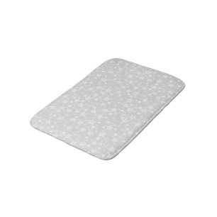 White on Pale Grey   Lino Print Stars Pattern Bath Mat