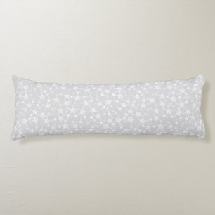 White on Pale Grey   Lino Print Stars Pattern Body Pillow