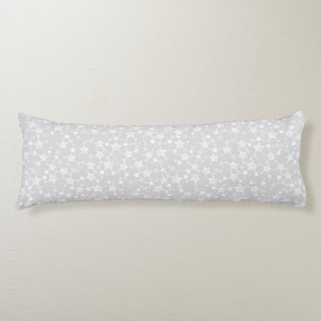 White on Pale Grey | Lino Print Stars Pattern Body Pillow (Front)