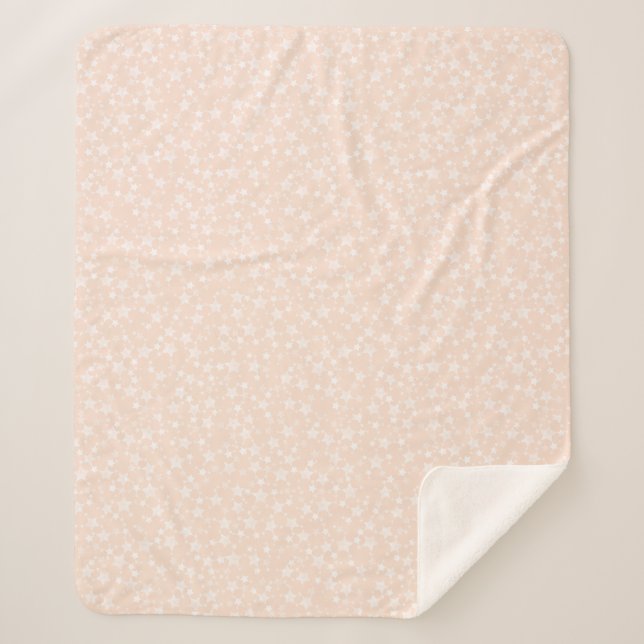 White on Peach/Apricot | Lino Print Stars Pattern Sherpa Blanket (Front)