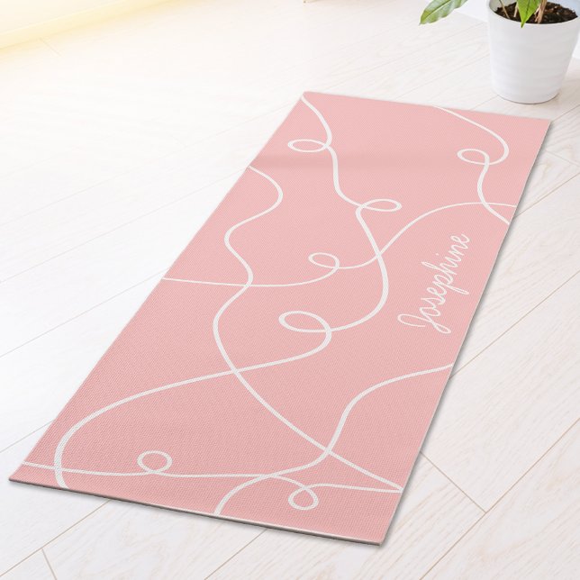 White On Pink Geometric Loops Pattern And Name Yoga Mat (Creator Uploaded)