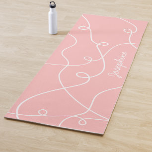 White On Pink Geometric Loops Pattern And Name Yoga Mat