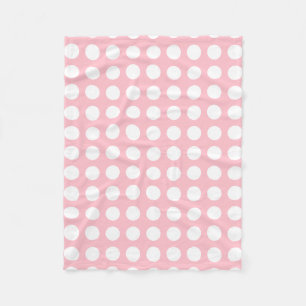 White on Pink Large Size Horizontal Polka Dots Fleece Blanket