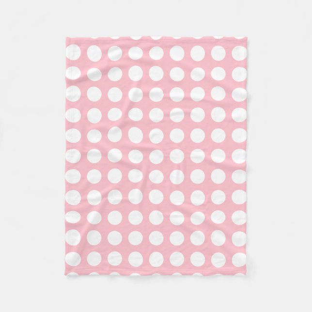 White on Pink Large Size Horizontal Polka Dots Fleece Blanket (Front)