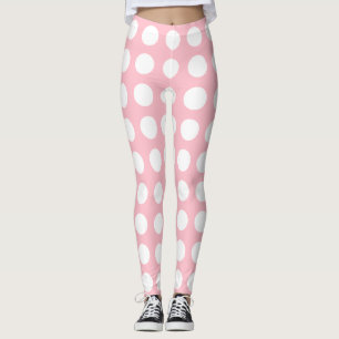 White on Pink Large Size Horizontal Polka Dots Leggings