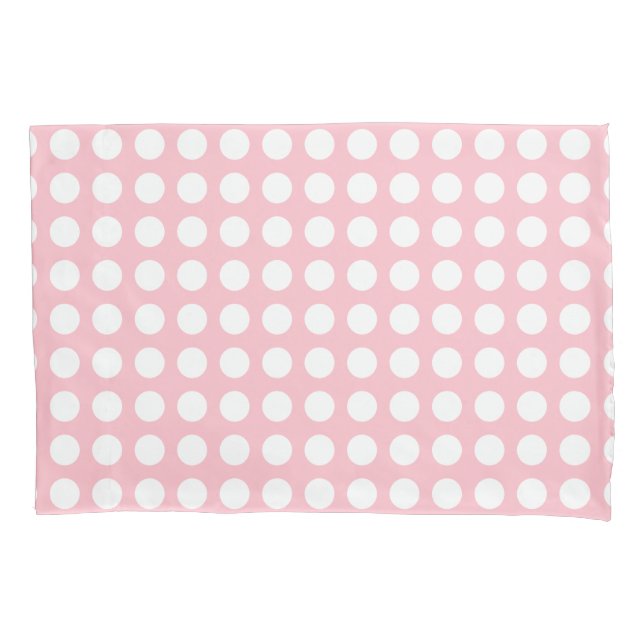 White on Pink Large Size Horizontal Polka Dots Pillowcase (Front)