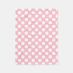 White on Pink Large Size Polka Dots Fleece Blanket