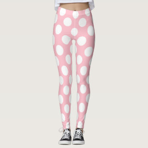 White on Pink Large Size Polka Dots Leggings