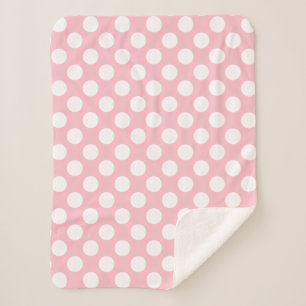 White on Pink Large Size Polka Dots Sherpa Blanke Blanket